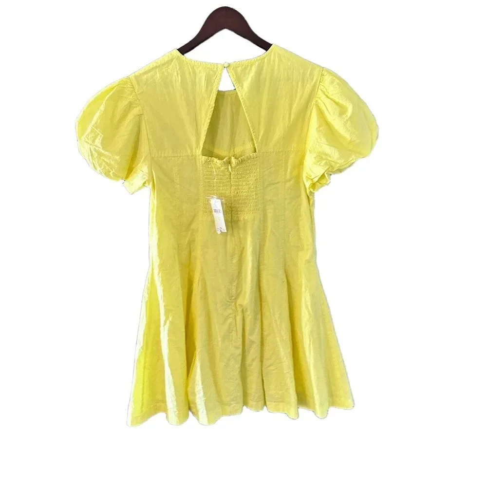 Anthropologie Maeve Dress L Fit to Flare Mini Cocktail Party Fun Bright Yellow - Picture 3 of 7